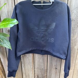 Adidas Women's Navy Blue Cropped Sweatshirt